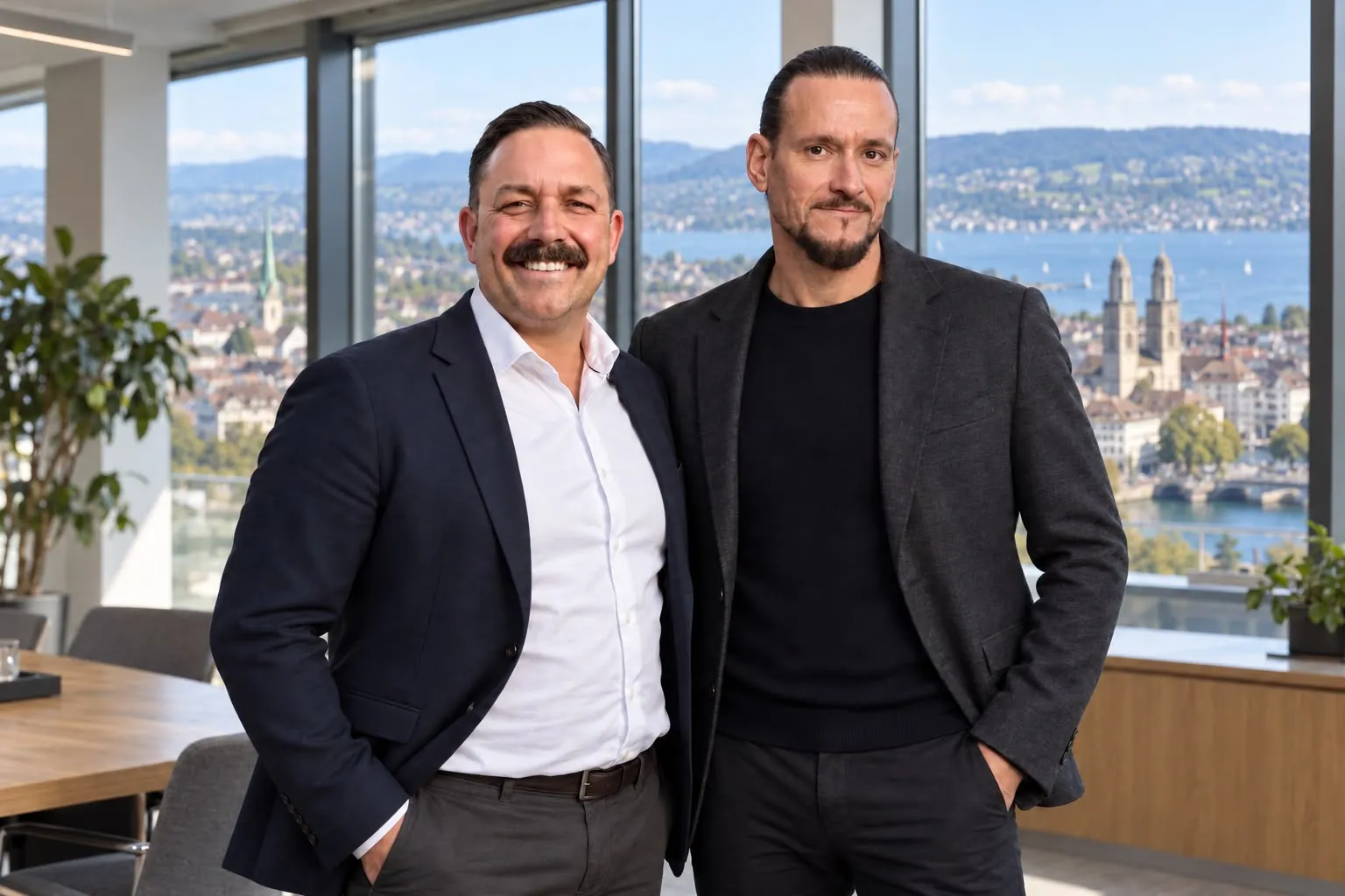 Pascal Lowther und André Sommerfeld mit Blick auf Zürich und den Zürichsee